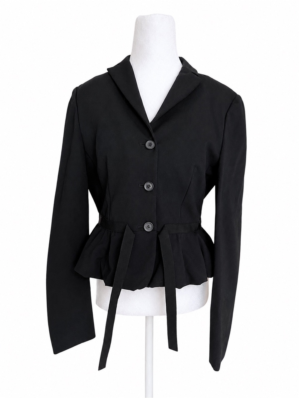 Piazza Sempione Black Viscose Blend Tie Peplum Blazer Jacket IT 42 US 6 Italy